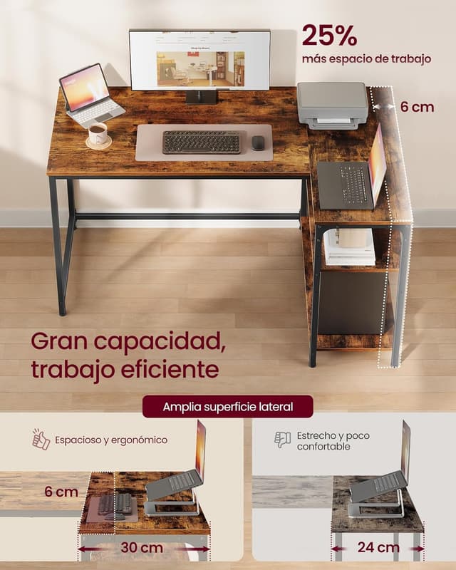 Thumbnail 3 de VASAGLE Scrivania Angolare L 120x80 Marrone