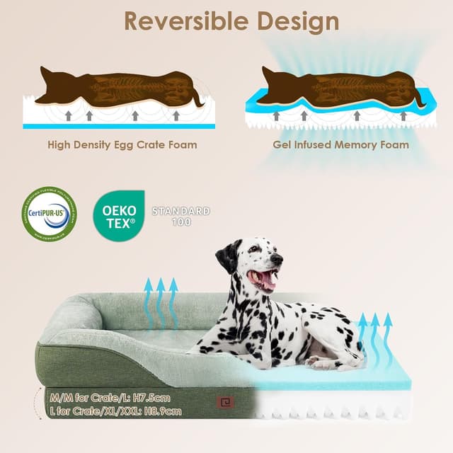 Detalle 2 de EHEYCIGA Memory Foam Dog Bed Large (91x68x17cm) with Removable Cover, Waterproof Liner & Non-Slip Base