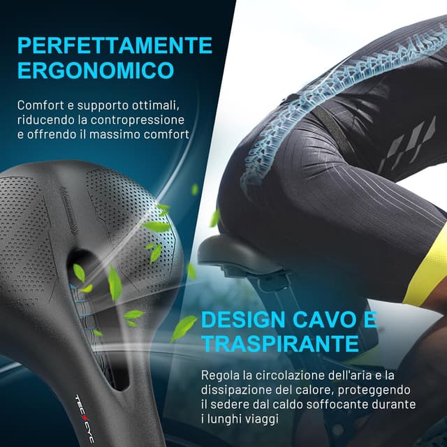Detalle de TECHCYC Sella per bicicletta in memory foam e gel, comoda e traspirante per strada, MTB e bici elettriche
