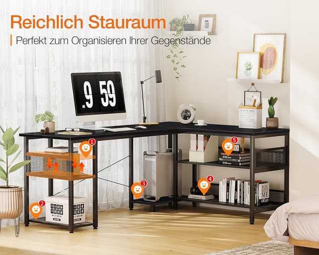 Detalle 2 de ODK Gaming Tisch (Eckschreibtisch) 150×102 cm – reversibel mit 2 Steckdosen & 2 USB-Ladeanschlüssen