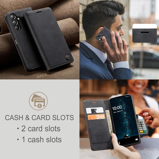 Detalle de Cracedily Galaxy A16 5G Wallet Case with Magnetic Flip, Card Slots & Kickstand (Black)