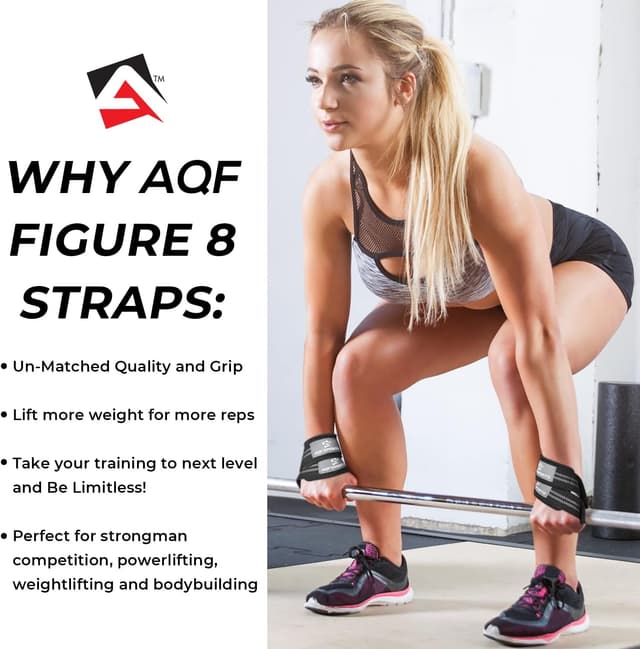 Detalle de AQF Figure 8 weight lifting straps with padded cuff support (pair)