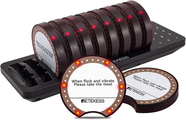 Detalle de Retekess TD162 : bippeur restaurant sans fil (portée jusqu’à 400 m, 7 modes d’appel) avec 10 bippers
