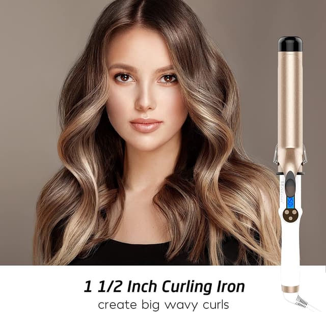 Detalle 2 de Hoson 38mm Curling Tongs Large Barrel (1.5 inch) with Dual Voltage, Ceramic Tourmaline & LCD Display