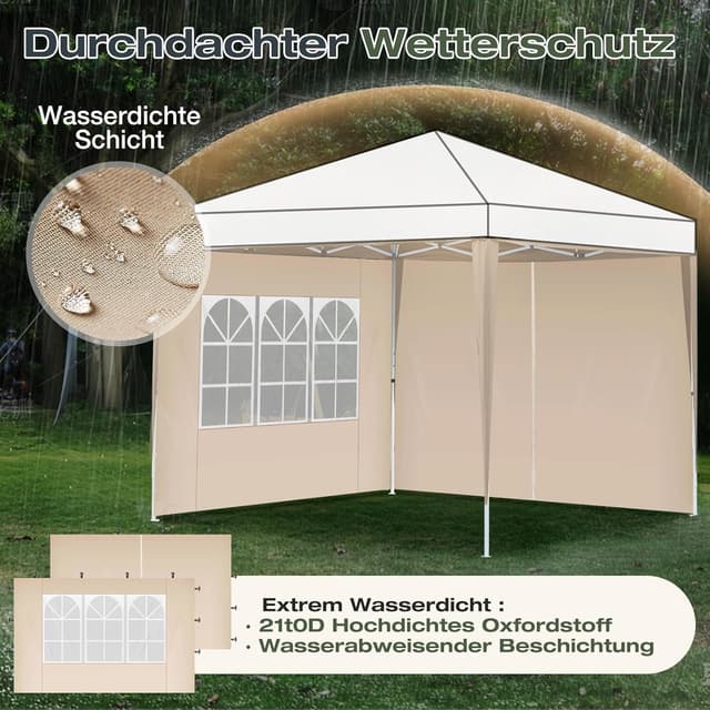 Detalle de Sekey 2-teiliges Seitenwand-Set für Pavillon 3x3 m (wasserdicht, winterfest) – mit 1 Fenster & 1 Tür