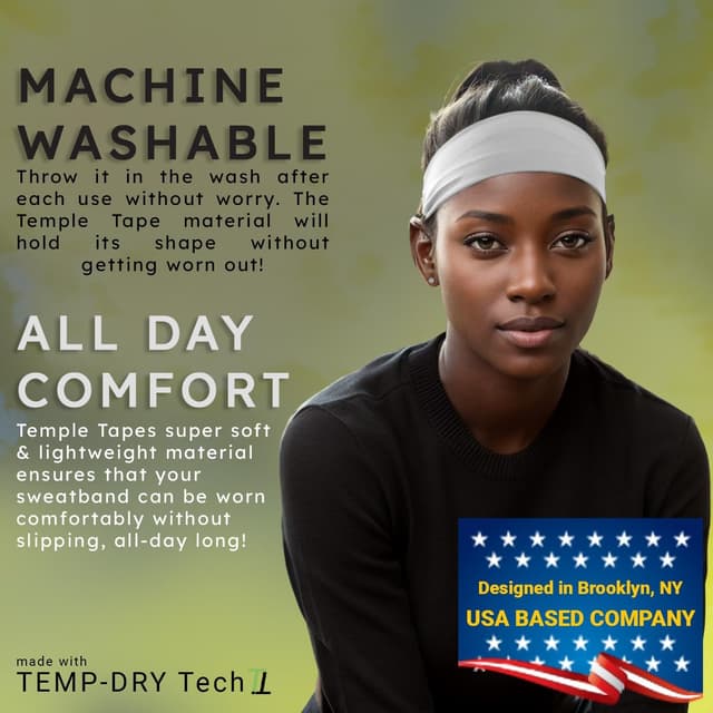 Detalle 2 de Temple Tape sweatbands (Temp Dry Technology) — stretch, breathable, non-slip headbands for running and workouts