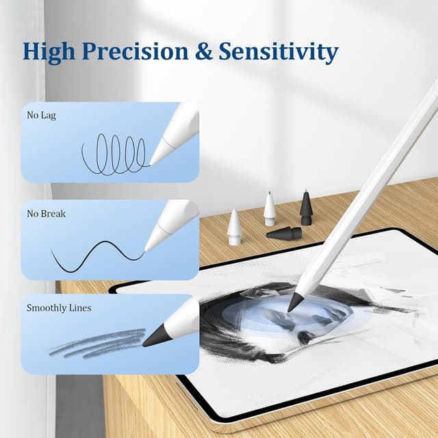 Detalle de Mixoo 4 Ersatzspitzen für Apple Pencil (1. / 2. Gen) – POM- und Metallspitzen in Schwarz + Weiß