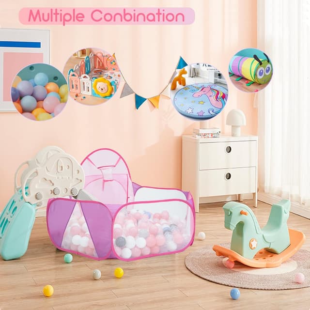 Detalle 2 de Eocolz Grand bac à balles pour enfants – tente pop-up et maison de jeu avec panier de basket et sac de rangement