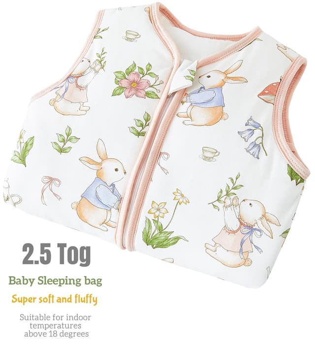 Detalle de Chilsuessy 2er-Set Baby-Schlafsack mit Füßen 2,5 Tog (80–100 cm) – Bär & Kaninchen