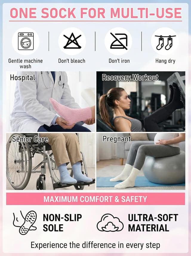 Detalle 2 de Frelimiu Diabetic Socks with Grippers for Women (Non-Slip Bamboo Viscose), 4 Pairs, Size 8–11