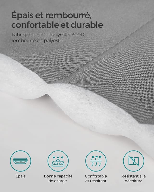 Detalle de Hamac double SONGMICS GDC34CG matelassé 200 x 140 cm, barres incurvées démontables en bambou