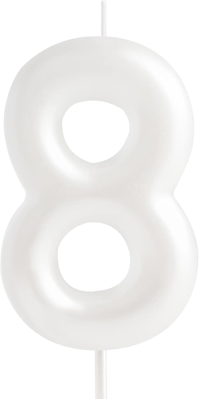 Detalle de Hongplus Macaron White Number 8 Birthday Candle – Cake Topper for Girls’ 8th Birthday
