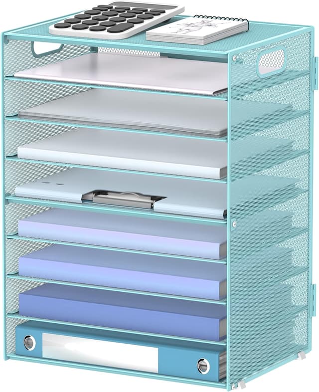 Detalle 2 de SUPEASY 9-Stufen Papier-Briefablage mit Griffen – Schreibtisch-Organizer aus Mesh, schwarz