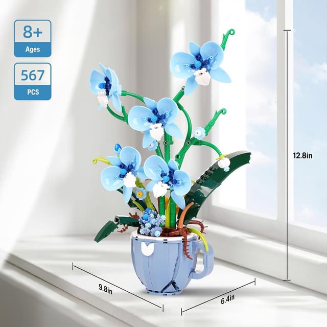 Detalle de Blue Orchid Ideas Flowers Building Block Set (567-piece DIY orchid) for home decoration