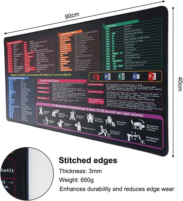 Detalle de FEMONGY tappetino mouse Excel in italiano XXL 900 x 400 x 3 mm, design impermeabile e base antiscivolo