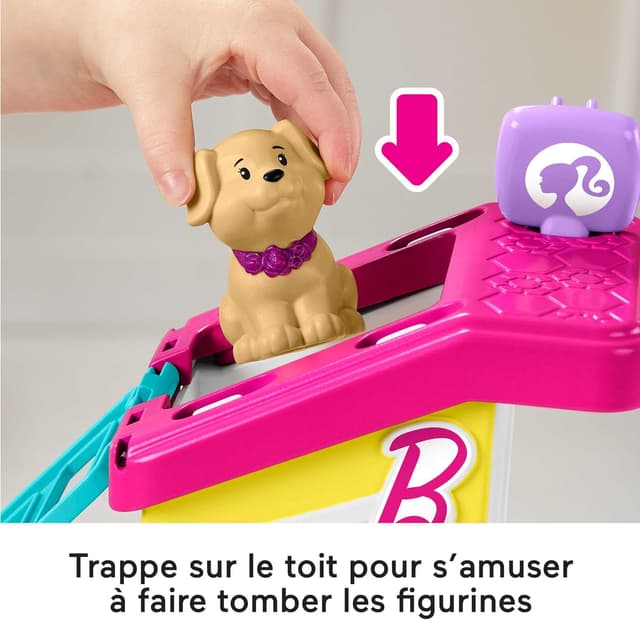 Detalle 2 de Fisher-Price Coffret Le Salon de Toilettage de Barbie Little People (HJW76) avec musique et sons, 2 niveaux