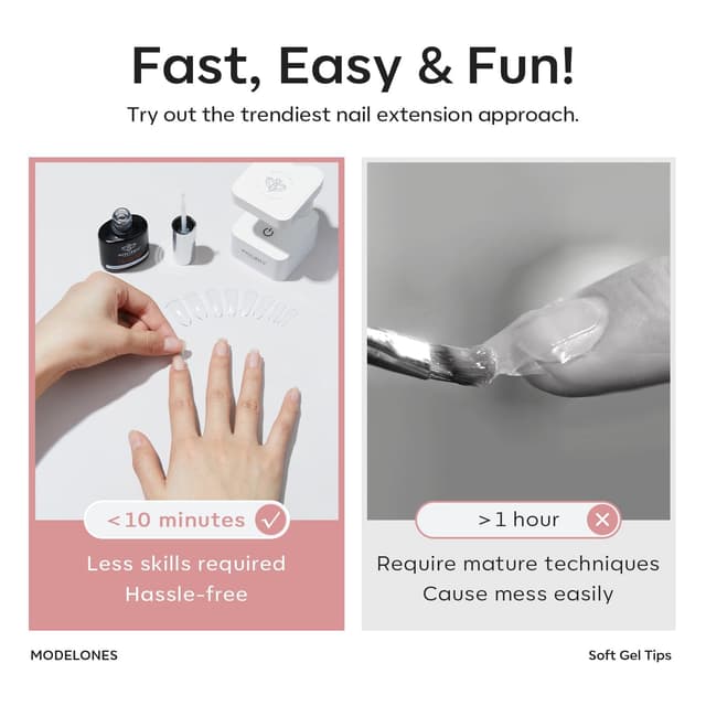 Detalle de Modelones Extra Short Oval Round Nail Tips (510 pcs) — Soft Gel Pre-shaped Half Matte Full Cover False Nail Extensions