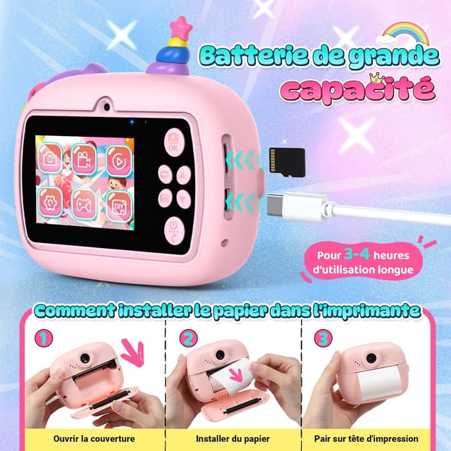 Thumbnail 6 de Wootoyz Sofortbildkamera Einhorn – Kinderkamera mit Sofortdruck, 32 GB Karte, rosa
