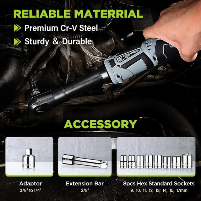 Detalle 2 de WORKPRO chiave a cricchetto elettrica senza fili 12V 3/8” 55 Nm con LED e set 2 batterie da 2,0 Ah