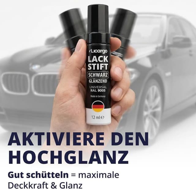Detalle de LICARGO Lackstift Schwarz Glänzend 12 ml – Deckkraft für Steinschläge & Kratzer im Lack