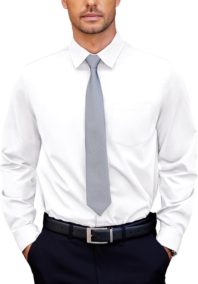 Detalle de COOFANDY Chemise homme unie à manches longues extensible, col Kent et poche poitrine