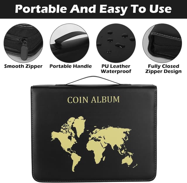 Detalle de KOMABLEN 480 Tasche Raccoglitore Monete con Cerniera, 16 Pagine 35x35 mm