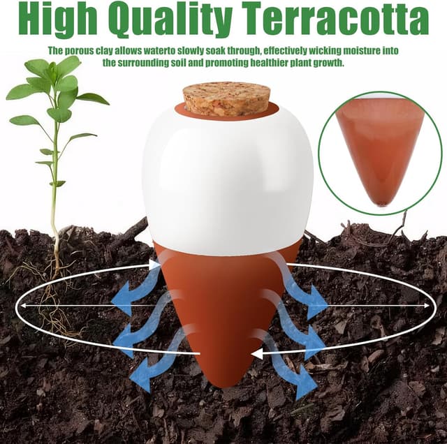 Detalle de Terracotta Watering Spikes 4 Pack Ollas Self Watering Globes – slow release planter insert for indoor & outdoor plants
