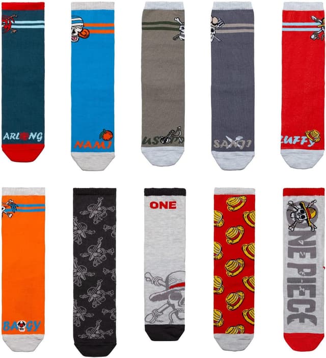 Detalle de One Piece chaussettes enfant en coton – lot de 10 paires, modèle Luffy