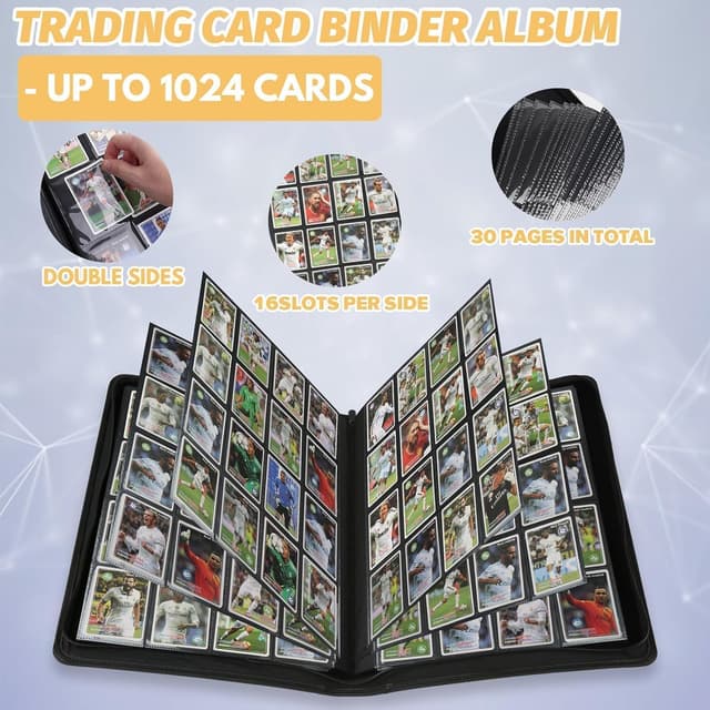 Detalle de Arkeiliy Premium Ringless Trading Card Binder (1024 Capacity, 16 Side-Loading Pockets)