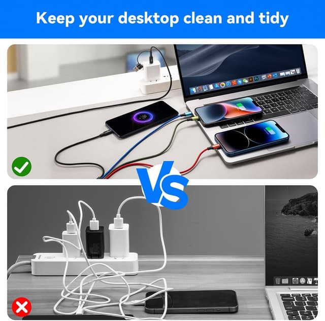 Detalle de MINLU Minlu Câble de charge 4 en 2 (lot de 2, 1,2 m) USB-A/C avec Micro-USB, Type-C et Lightning