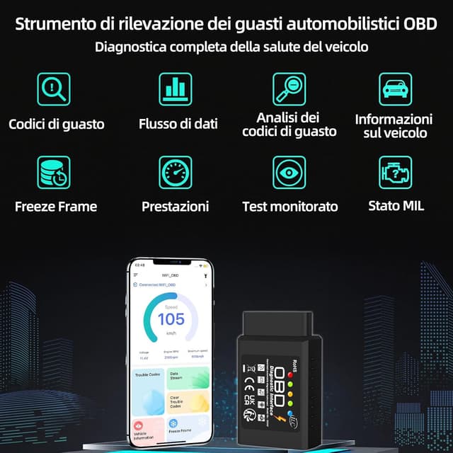 Detalle de iLC OBD2 Wireless lettore codici auto Wi‑Fi per iOS, Android e Windows