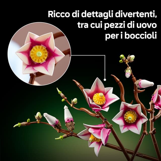 Detalle de LEGO Botanicals 11510 Rametti di Magnolia – 5 fiori artificiali da costruire, decorazione per adulti