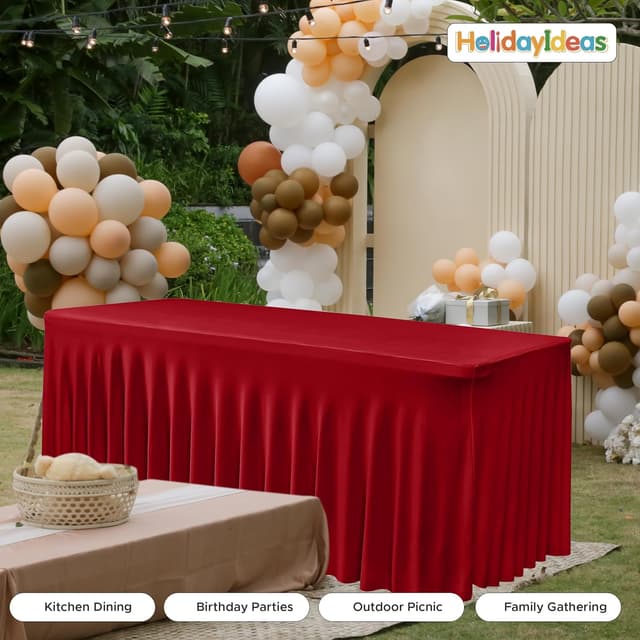 Thumbnail 1 de HolidayIdeas Red Spandex Table Skirt for 6 ft Tables 🎄