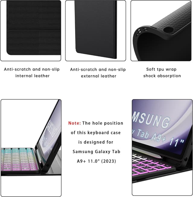 Detalle 2 de VANKEYPAD Custodia con tastiera per Samsung Galaxy Tab A9+ Plus 11” 2023 (retroilluminata 3 zone, trackpad, rimovibile) QWERTY italiano