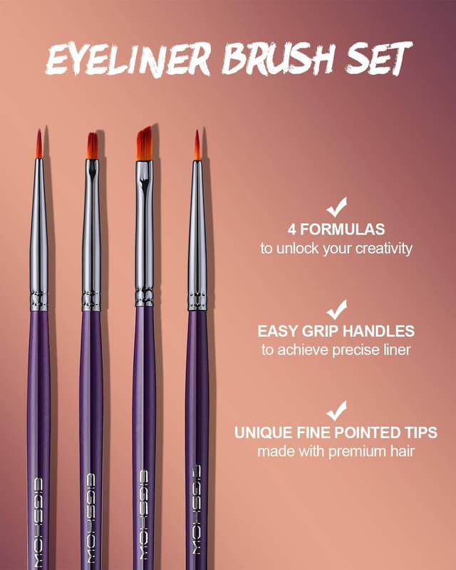 Detalle 2 de EIGSHOW set di 4 pennelli per eyeliner (angolato, stretto, ultra-fine e definire) viola