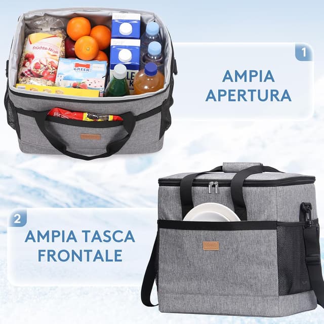 Detalle de Lifewit Borsa Frigo 30L grigia: borsa termica morbida per pranzo, mare e campeggio
