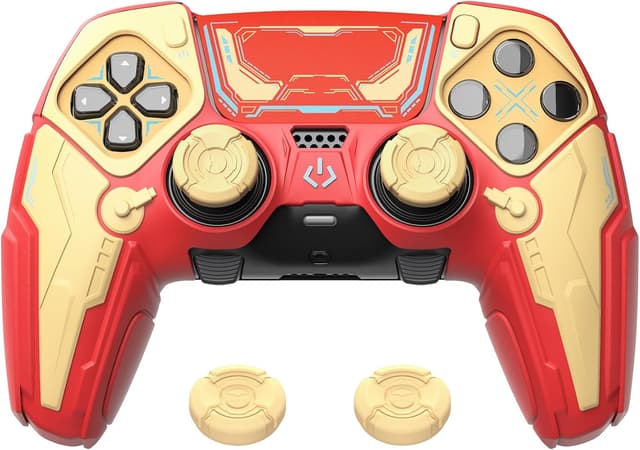 Detalle de playvital Silicone Cover Skin for PS5 Edge Controller – Mecha anti-slip grip protector (Crimson Red & Iron Yellow)