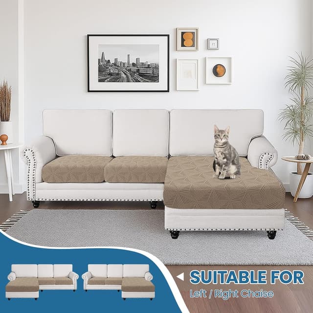 Detalle de Ystyle copricuscini divano elasticizzato per penisola 1 posto (2+chaise longue) cachi