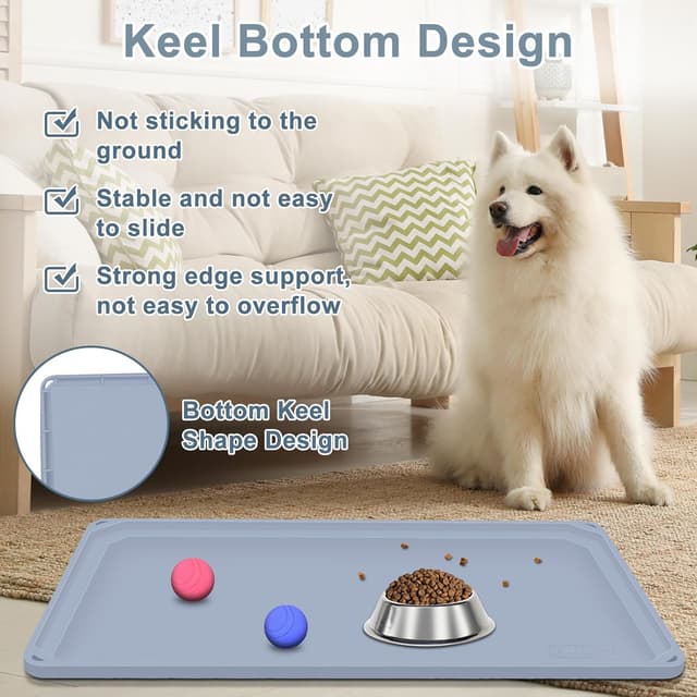 Detalle 2 de Gimilife Napfunterlage für Hund & Katze – rutschfeste, wasserdichte Futtermatte mit erhöhtem Rand (53 x 36 cm)