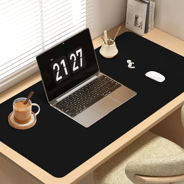Detalle 2 de Vicwe Schreibtischunterlage aus PU-Leder, 120 x 60 cm – rutschfestes Office-Mauspad & Laptop-Unterlage (Schwarz)