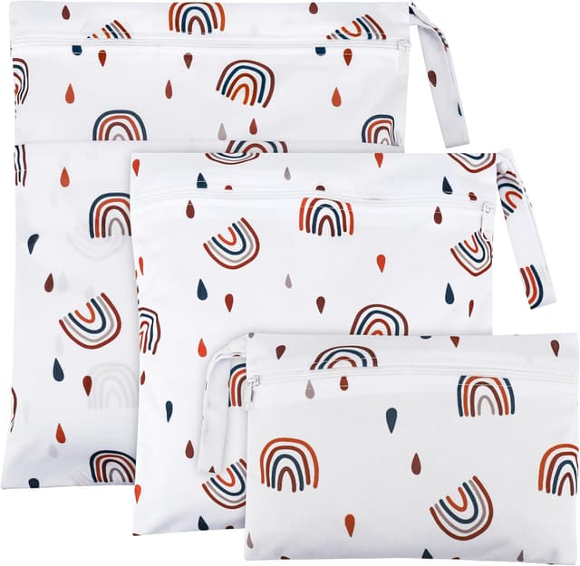 Detalle de Zocipro 3er Wetbag Set für Stoffwindeln (Nass- und Trocken-Taschen) mit Reißverschluss, Regenbogen