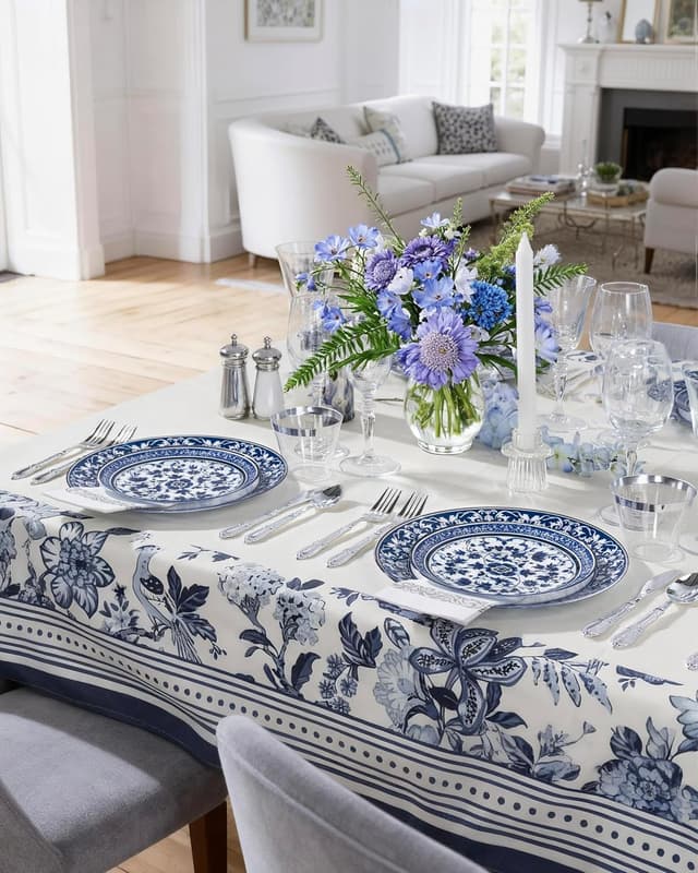 Detalle 2 de Hioasis 60pcs Blue Plastic Plates Set (Blue & White Floral Porcelain Design) - 10.25" Dinner & 7.5" Dessert Plates