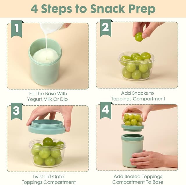 Detalle 2 de Mitsemmo Müslibecher to Go 600 ml + 270 ml (Joghurtbox mit Löffel, Nordic Grün)