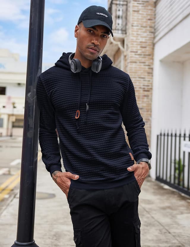 Detalle de COOFANDY felpa da uomo con cappuccio jacquard a quadri e coulisse regolabile