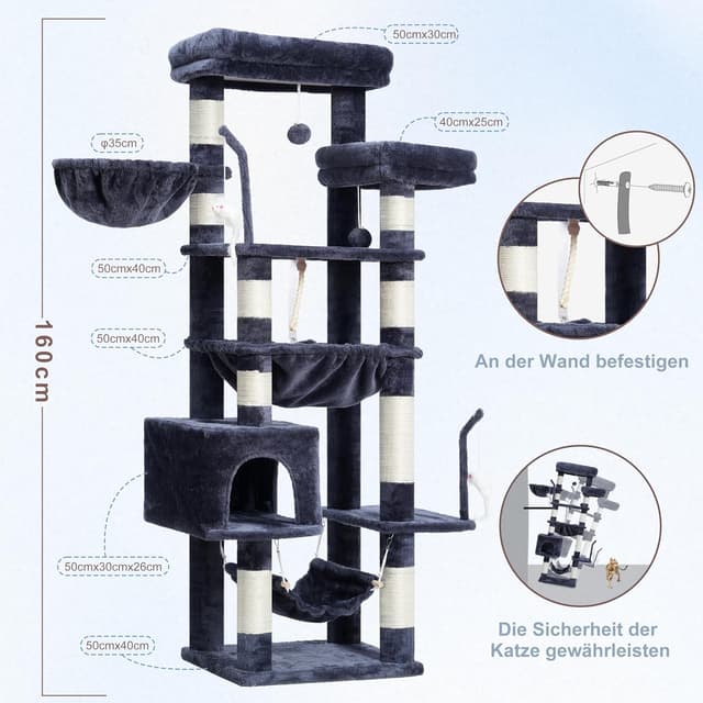 Thumbnail 6 de Gitelsnour Katzenkratzbaum groß 160 cm Rauchgrau