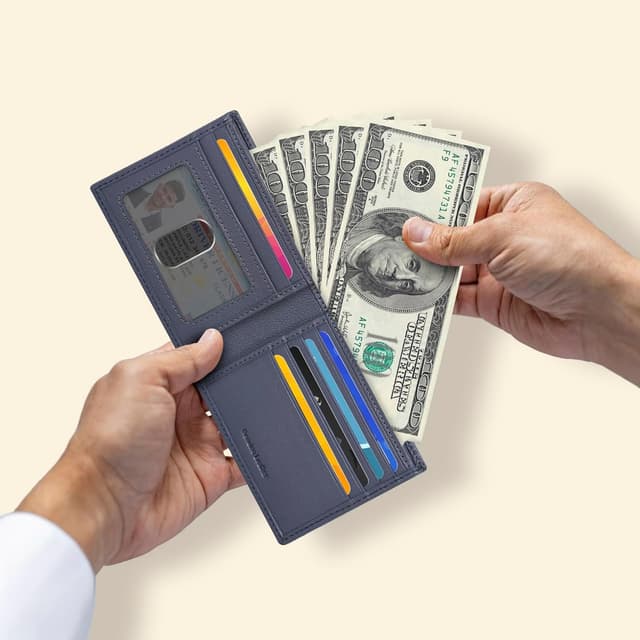 Detalle 2 de Real Slim Leather Wallet for Men RFID Blocking Slim Bifold Thin Wallet