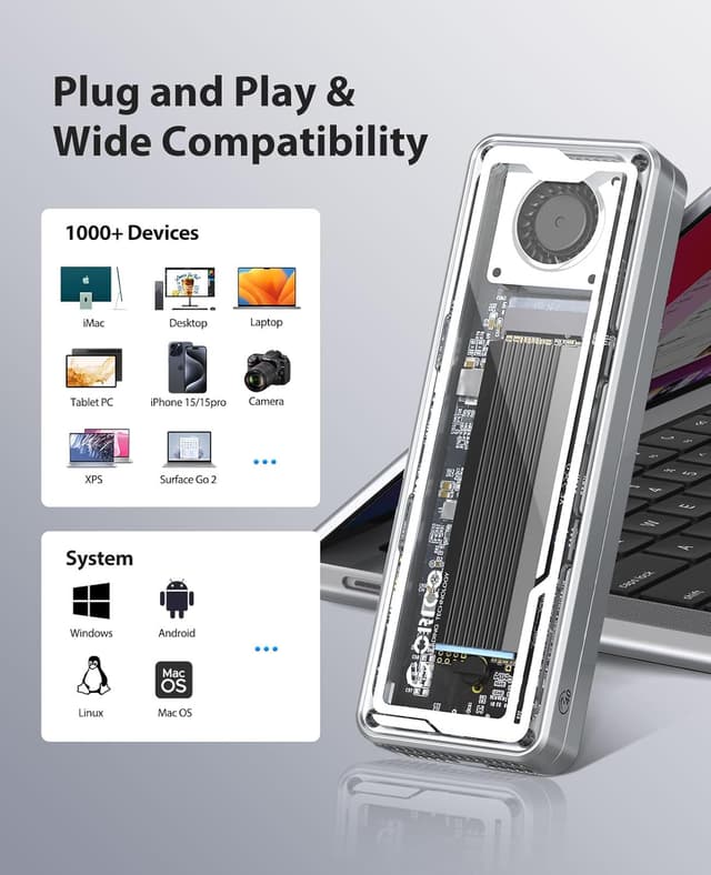 Thumbnail 6 de ORICO boîtier externe SSD M.2 NVMe USB4 40 Gbps avec ventilateur intégré (M-Key) pour 2230/2242/2260/2280