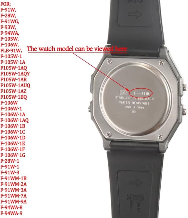 Detalle de Ersatzarmband aus Harz/Silikonkautschuk für Casio F-91W (F91W) – wasserdichtes Uhrenband