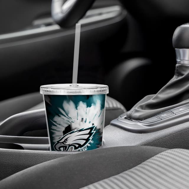 Detalle de Rico Industries NFL Football Metallic Tie Dye 16oz Metallic Clear Tumbler with Straw