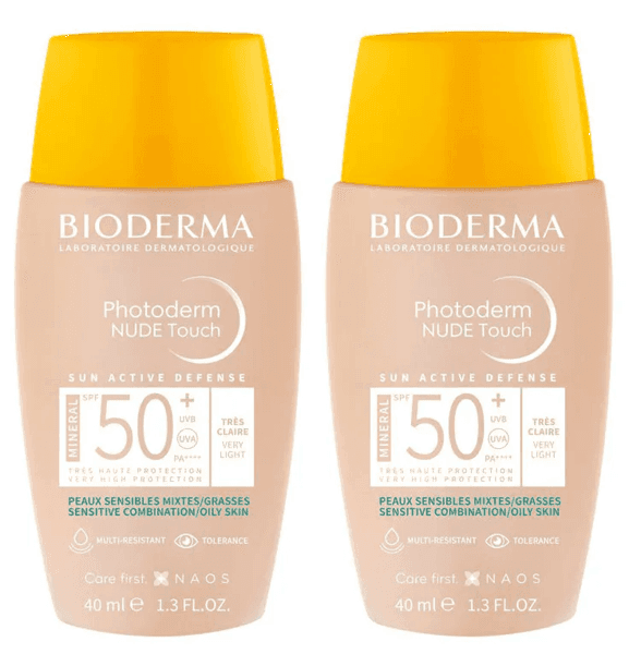 Detalle de Bioderma Photoderm Nude Touch SPF50+ Color Muy Claro pack ahorro 2x40 ml